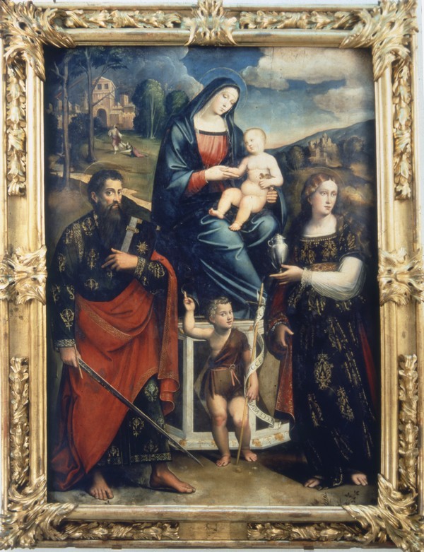 Giacomo Raibolini detto il Francia e Giulio Raibolini detto il Francia - Madonna col Bambino in trono e Santi