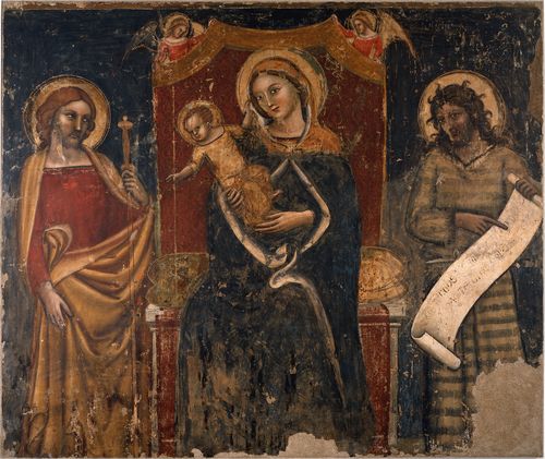 Jacopo da Bologna - Madonna col Bambino in trono e Santi 